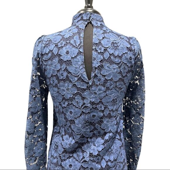 Zara Blue Lace Mini Dress with Mock Neck & Scallop Hem – Size M - Picture 8 of 15